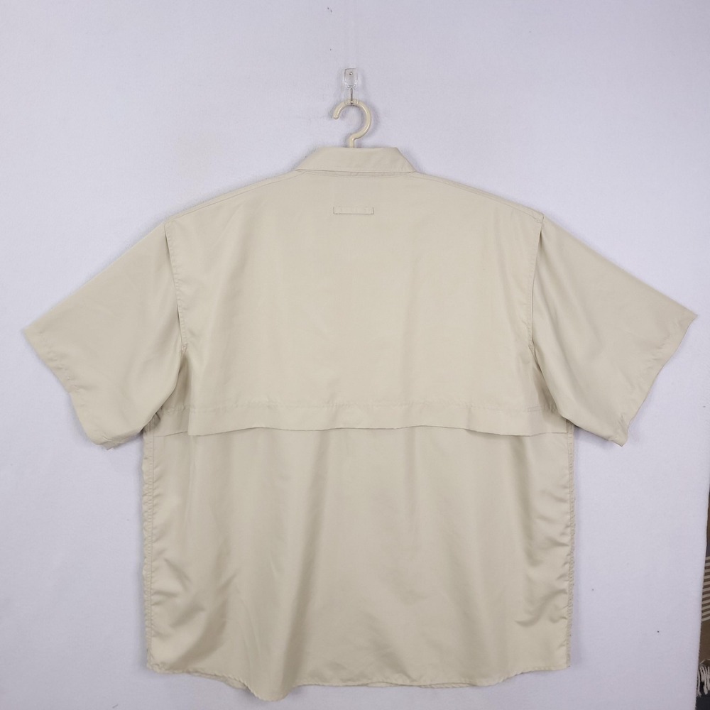 AFTCO Shirt Mens 2XL Tan Short Sleeve Fishing Vented Button Front Polyester - Picture 6 of 10